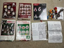 INCOMPLETE VTG 80-90s Christmas Ornament Craft Kits Cross Stitch Plastic Canvas