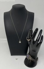 Silver Stamped/Unstamped Chain-Pendant-Bracelet-Earrings-Ring (4 Pcs) 40.2g