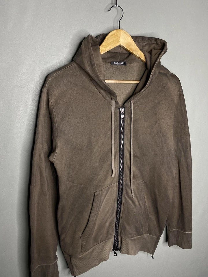Balmain AW11 Rare Decarnin Era Zip Hoodie Garment Dyed Side Zip Brown Sz S - Image 3 of 4