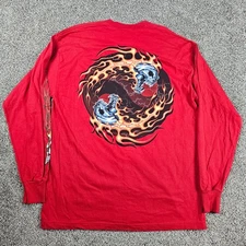Vintage Guardians of Paradise Shirt Men XL Red Long Sleeve Skull Flames Ying Y2K