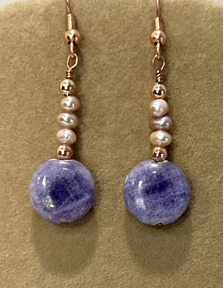 Genuine Charoite With Pearls Floral Necklace, And Earrings Set - Image 4 of 4