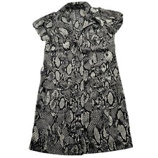 New York & Company Shirt Dress Womens XS Gray Black Snakeskin Print Button Front