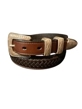 Brown Leather Laced Belt Casual with Snaps 1-1/4” Tapered To 1 Inch Belts