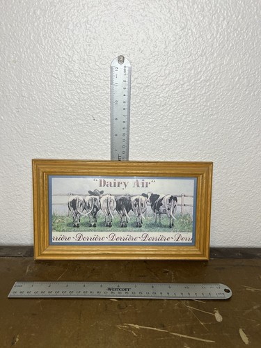 Farmhouse Cows Kitchen Decor Funny “Dairy Air” Framed Wall Art 1980's