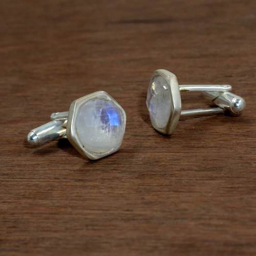 925 Sterling Silver Jewelry Moonstone Handmade 2.5 Cm Cufflinks Birthday Gift - Picture 3 of 7