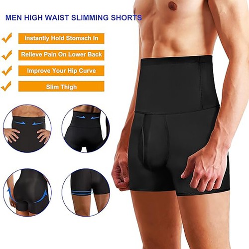 High Waisted Men Compression Boxer Shorts Tummy Control Body Shaper Girdle Pants - Picture 9 of 34