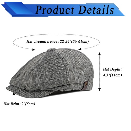 Mens Herringbone Cotton Blend Newsboy Flat Cap Gatsby Cabbie Driving Golf Hat - Picture 14 of 29