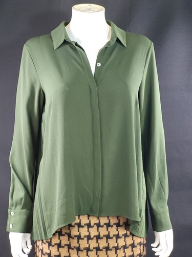 Gray & Willow Sage Green Pleated Back Office Work Blouse Top Size 10 Chiffon