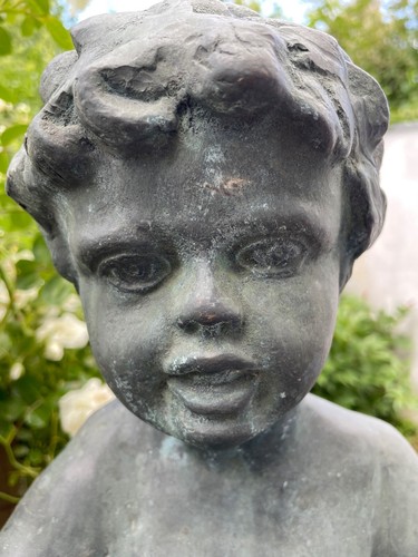 60er Bronze Brunnenfiguren Gartenteich Wasserspeier Kinderpaar Top antik - Picture 22 of 24