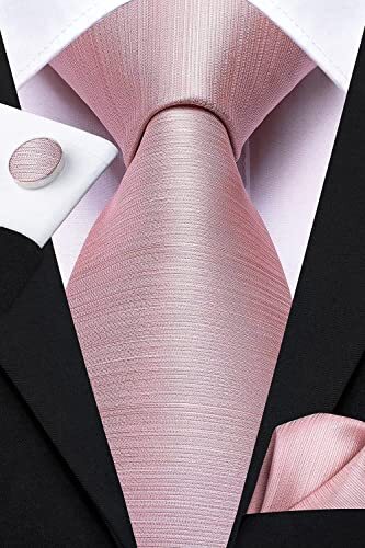 Men Ties Bowtie Set Woven Silk Necktie Bow Tie and Pocket Square Blush Pink - Bild 5 von 6