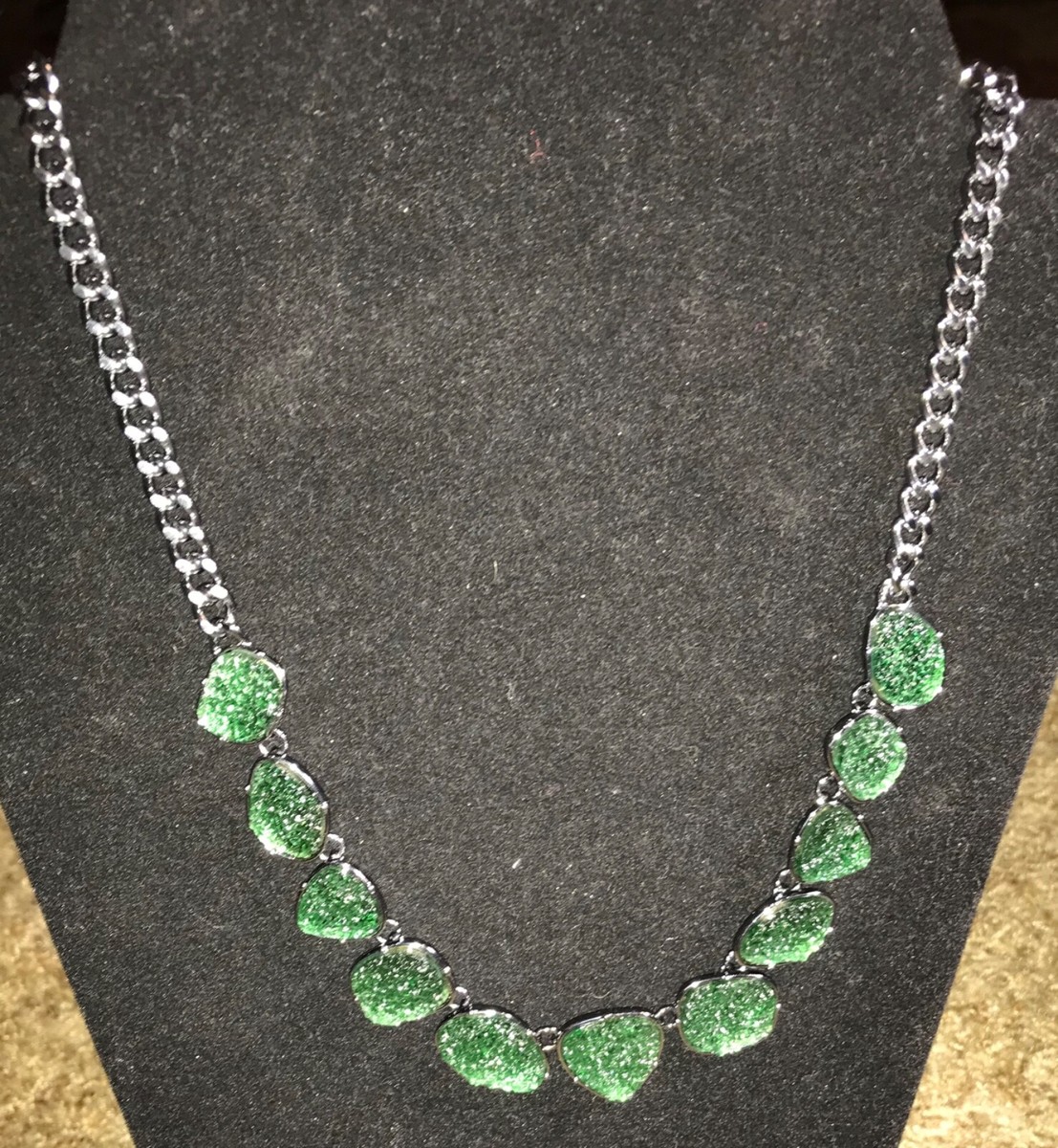 Simply Vera Wang Green Crystal Stone Frontal Necklace w Pewter