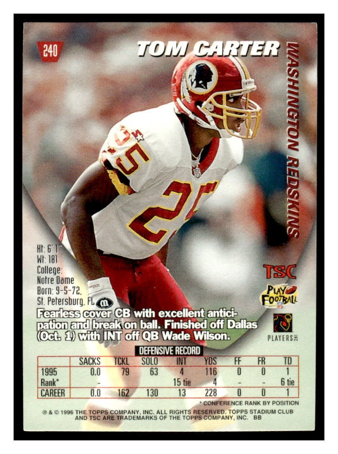 1996 Stadium Club #240 Tom Carter TSC Matrix - Image 2 of 2