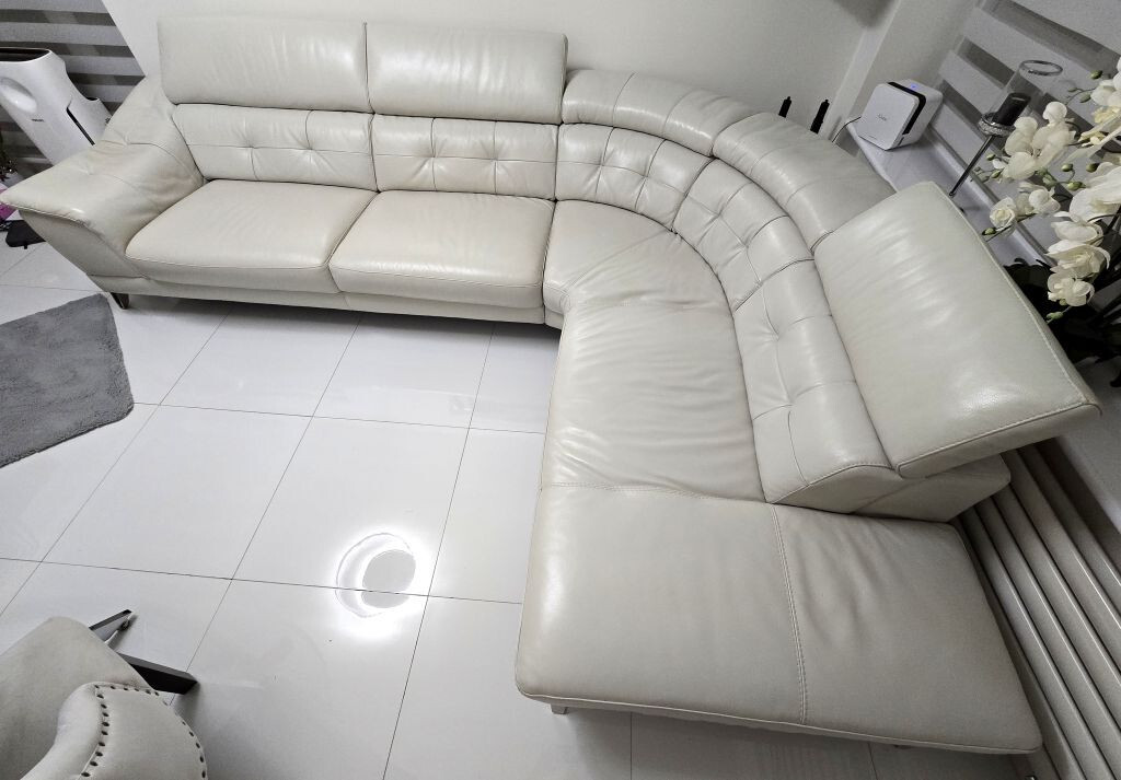 Sofology Vittorio 3 Seater Light Grey Leather Corner Sofa eBay