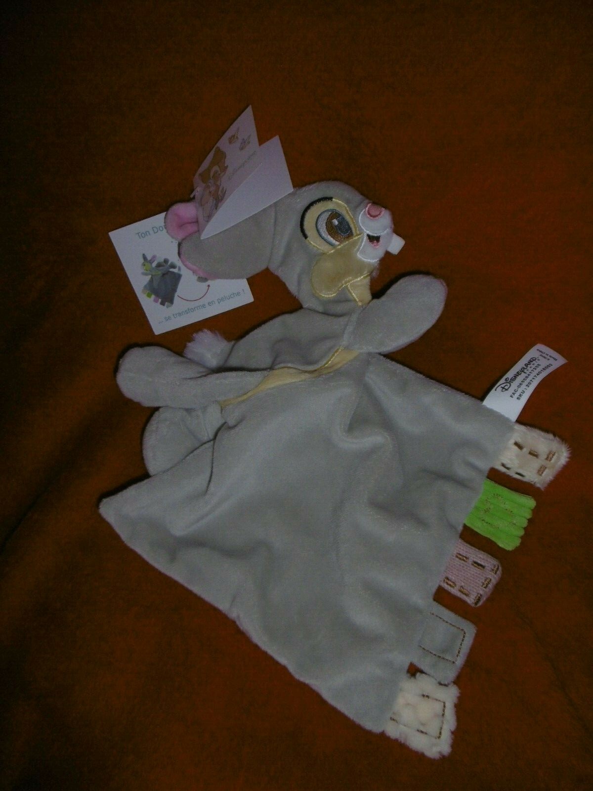 Doudou lapin Panpan gris 40cm pour rassurer bébé durant la nuit