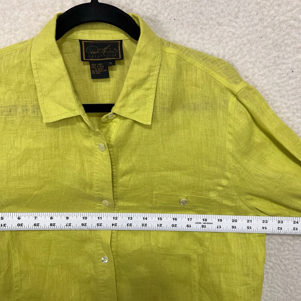 Diane Gilman 100% льняной Топ женщин XL желтый зеленый на пуговицах длинным рукавом повседневный - Изображение 4 из 4