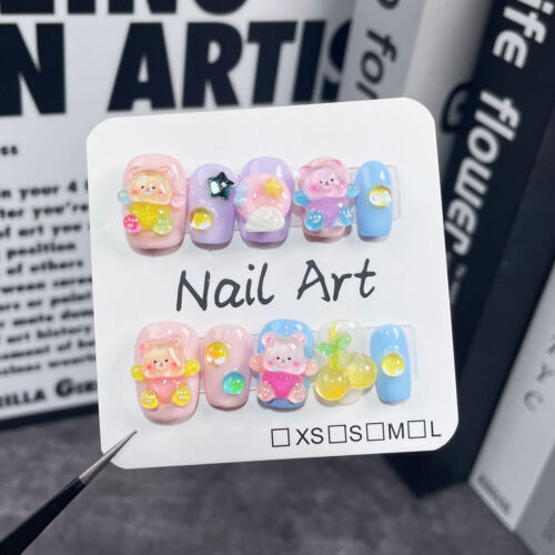Pressa orso finta unghie colore misto fatta a mano per nail art - Foto 14 di 30