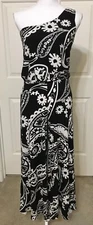 Symphony size S black white paisley slinky one shoulder romper women's