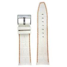 Watch Band Leather White Orange Stitching Sport Model Alligator Grain 20mm-24mm