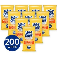Wet Ones Antibacterial Hand Wipes Tropical Splash Hypoallergenic 20 Ct 10 PACKS