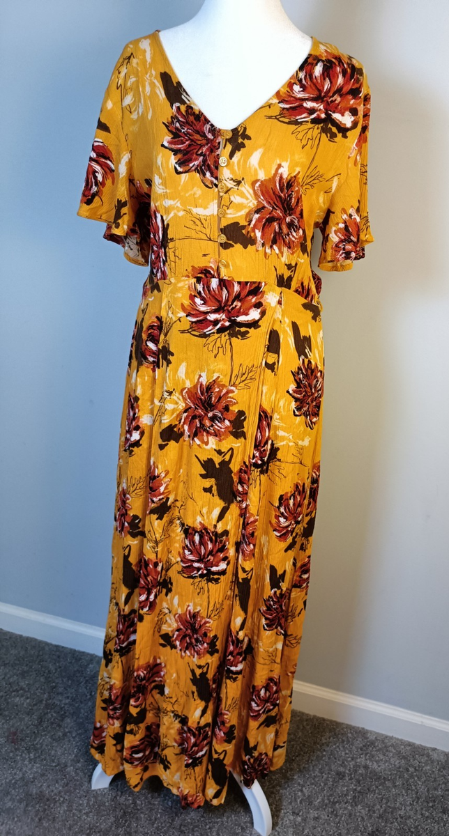 Rokoko Size L Maxi Dress Faux Wrap Button Bodice Gauzy Floral