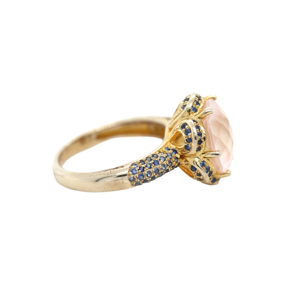 Rose Quartz/ Blue Sapphire Ring Plated in Yellow Gold - Image 2 of 4