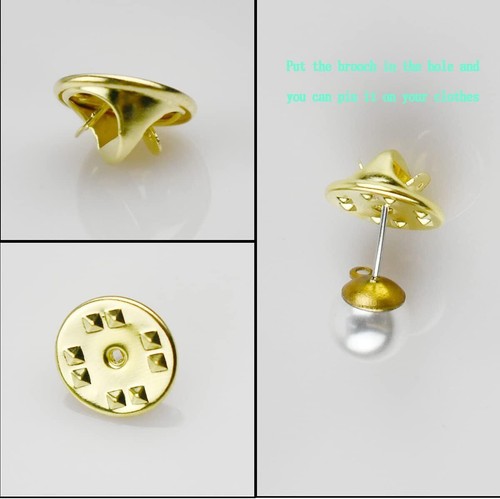 100PCS Pin Backs, Metal Locking Pin Backs Brass Clutch for Brooch Tie Hat Badge - Picture 2 of 7