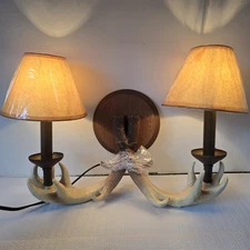Faux Antler Wall Sconce Double Light Fixture Vintage Wall Lamp W/ Shades NOB
