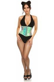Mint Green Holographic Mini Waist Cincher Zipper Underbust Steel Boned Rave Club