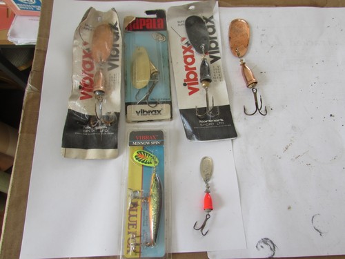 6 various unused vibrax normark rapala blue fox fishing lures spinners super