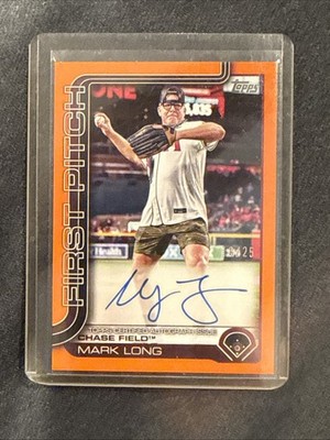 2025 Topps Series 2 Baseball Mark Long First Pitch Auto Orange Parallel 18/25