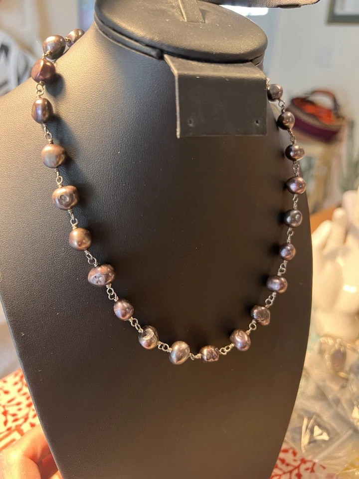 Collar ajustable de perlas y ley 16-18 pulgadas Foto 3 de 4