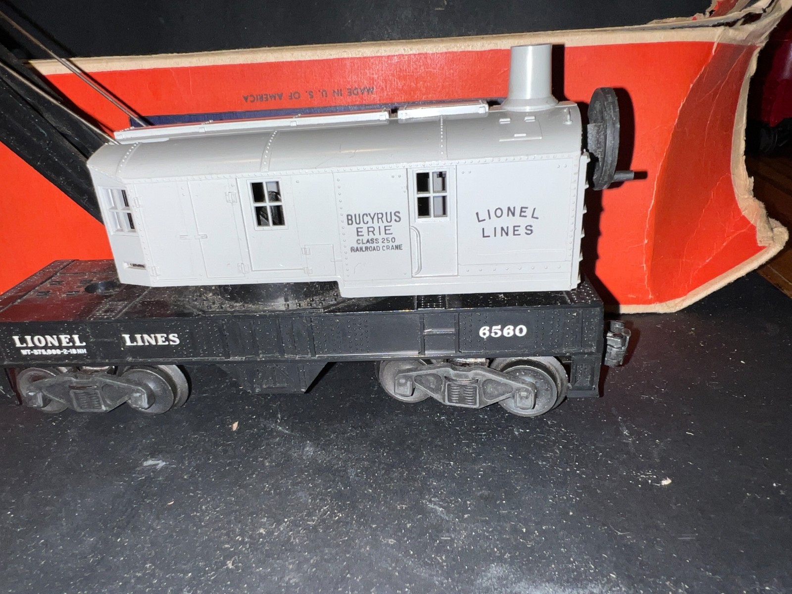 Vintage LIONEL O Gauge #6560 Gray Bucyrus Erie Crane Car