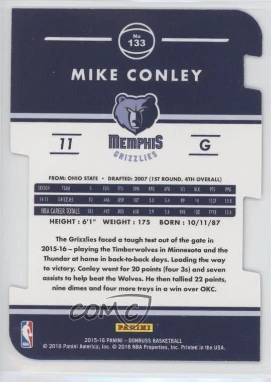 2015-16 Panini Donruss Inspirations Die-Cut /89 Mike Conley #133 - Image 2 of 2