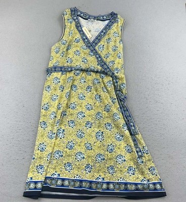 Max Studio Dress Womens Large Yellow Floral Deep V Neck Sleeveless Belted NWT