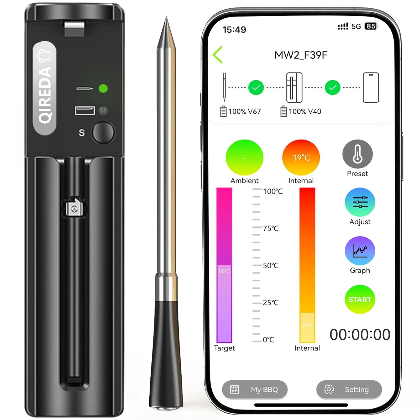 Wireless Meat Thermometer Digital with 800ft Remote Range, Bluetooth 5.3 Wire...