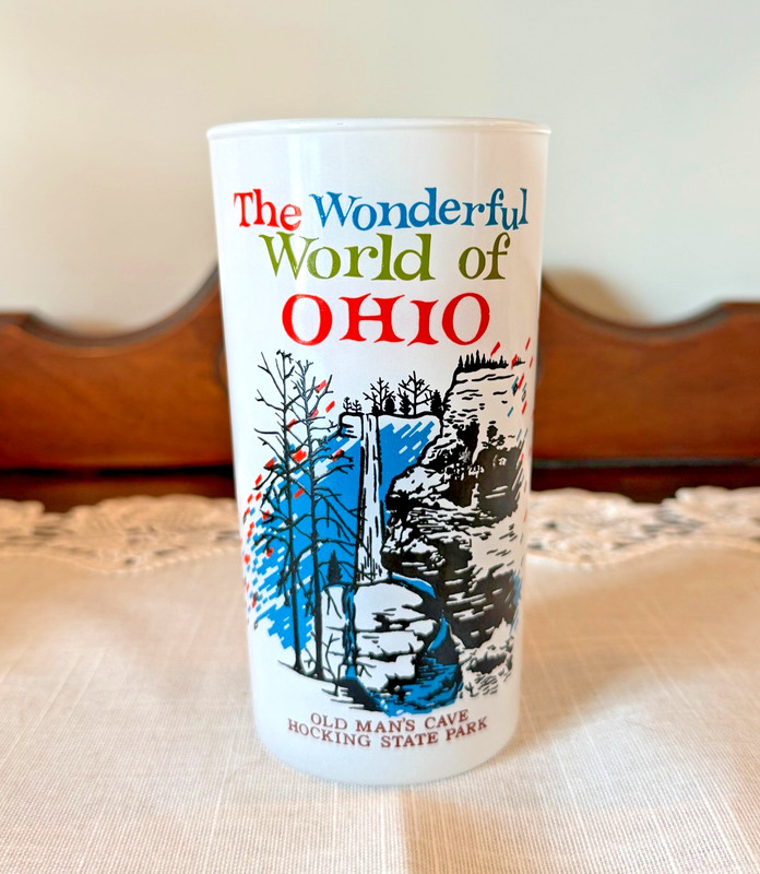 Vintage 60s/70s Ohio Souvenir Glass–“Wonderful World of Ohio” Hocking State Park