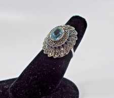 Vintage Sterling Silver 925 Marcasite Blue Stone Ring...NF Thailand....Size 6