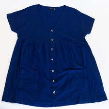 Asos Design Tall 4 Button Smock Blouse/Mini Dress 100% Cotton Navy Oversized