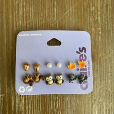 Claire's Woodland Creatures Earring Set of Six Pairs Squirrel, Owl, Raccoon NEW