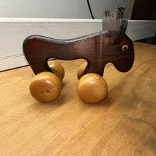 VTG Wooden Rolling moose googly eyes back massager or kids toy collectible