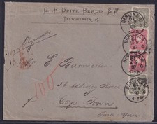 79104) BERLIN 1887 vor UPU Brief der II. Gewichtsstufe nach S&uuml;dafrika
