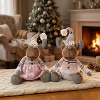 Elch 37Cm (47Cm) Hirsch Sitzend 2 StüCk Weihnachtliche Dekofigur Rentier Rosa