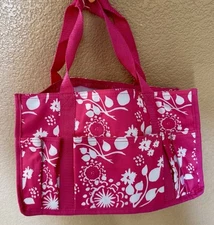 Thirty One Gives Pink Paisley Floral Utility Tote Bag 5 Pockets