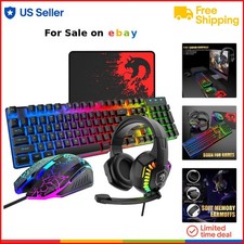 Gaming Keyboard Mouse Headset Combo Rainbow Backlit Wired PC Laptop Xbox