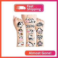 96PCS Cow Pre-Cut Temporary Tattoos for Kids - Farm Animal Birthday Party Suppli