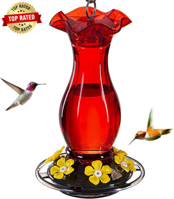Hummingbird Feeder for Outdoors Hanging 18 OZ Humming Birds Feeders with 6 Bee G