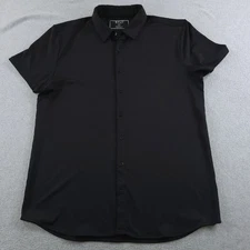 BYLT Button Up Shirt Mens XL Black Ribbed Stretch Executive Fit Short Sleeve
