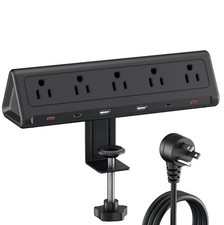 10 FT Desk Clamp Power Strip with 5 AC Outlets  6 USB Ports PD 40W USB-Fast ...