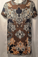Express Womens XS Shift Dress Paisley Medallion Print Short Sleeve Navy Boho
