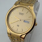 VTG Seiko Quartz Watch 5Y23-7150 Men Gold Tone Day Date Analog New Batter 6.5"